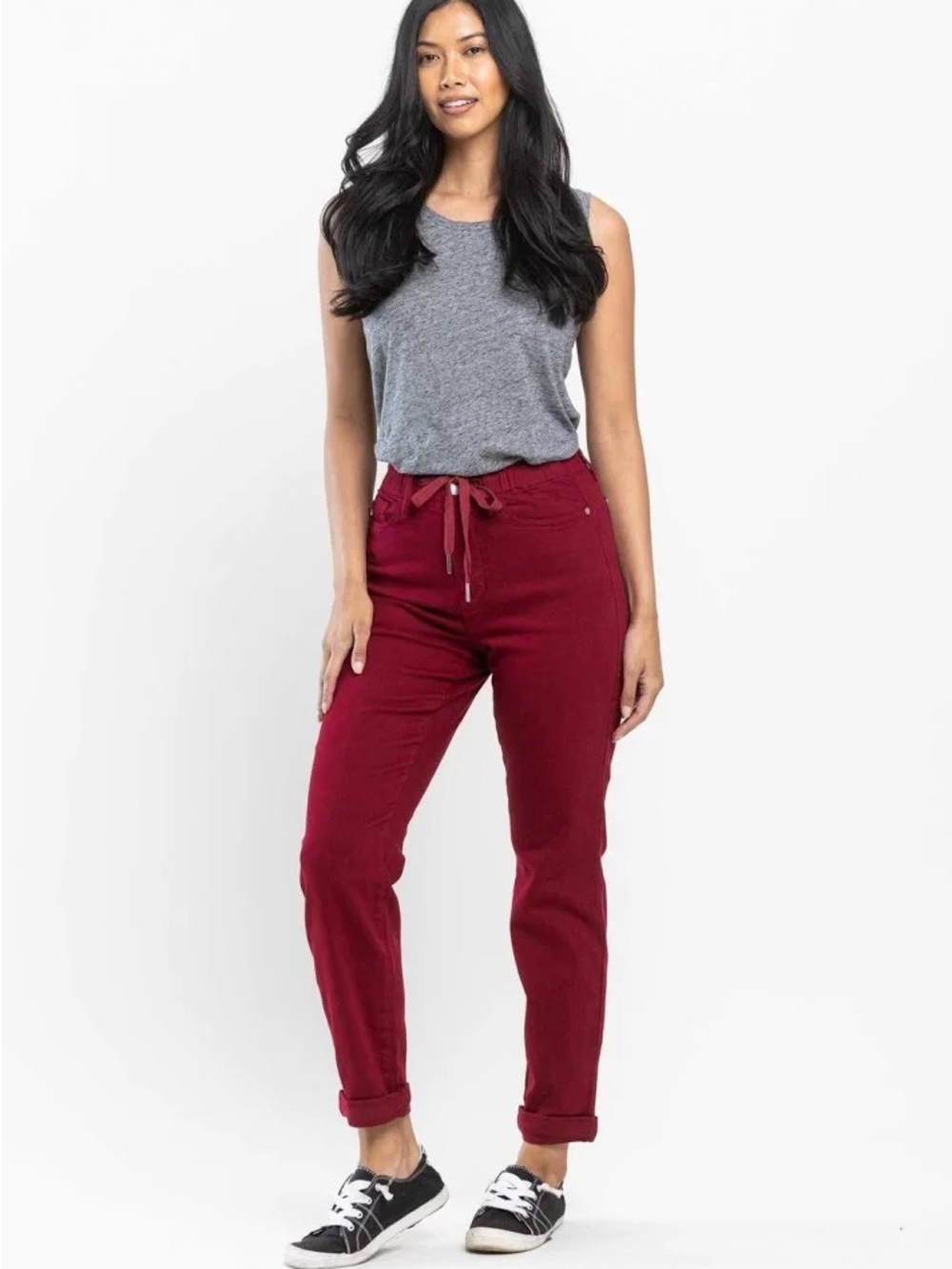 Judy Blue Drawstring Knit Joggers - Burgundy